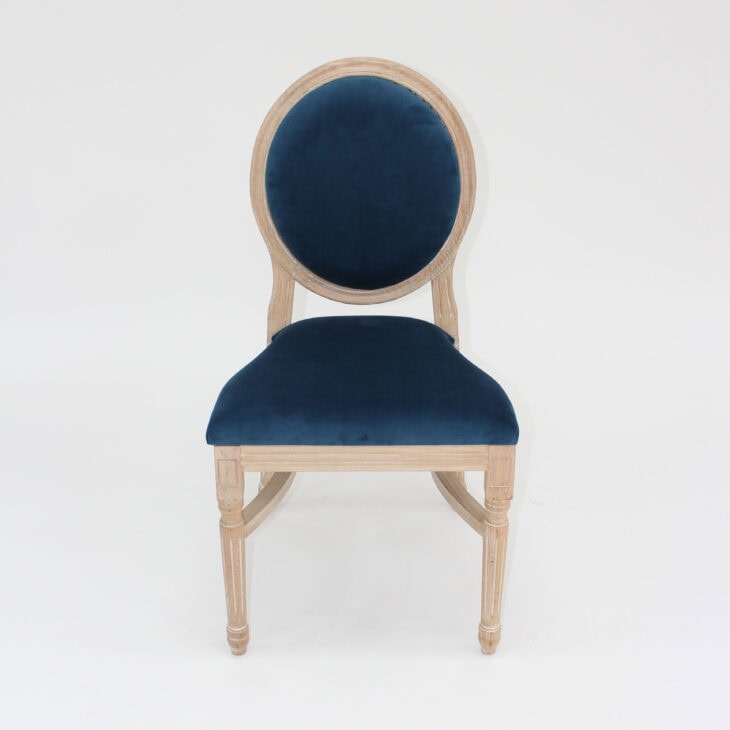 Natural Wood Edward Dining Chair with Navy Velvet Cushions