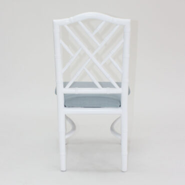 White Gracie Dining Chair with Light Blue Linen Cushion