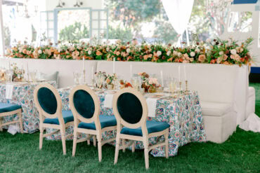 Lane Banquettes with Edward Dining Chairs with Navy Velvet Cushion at Dallas Arboretum Open House