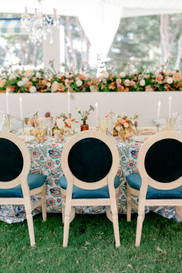 Lane Banquettes with Edward Dining Chairs with Navy Velvet Cushion at Dallas Arboretum Open House