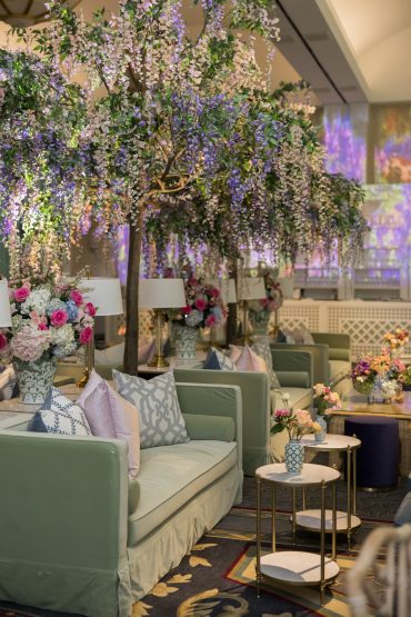 Millie Sofa with Marble Accent Tables at The Arts District Mansion | Garden Gate Floral