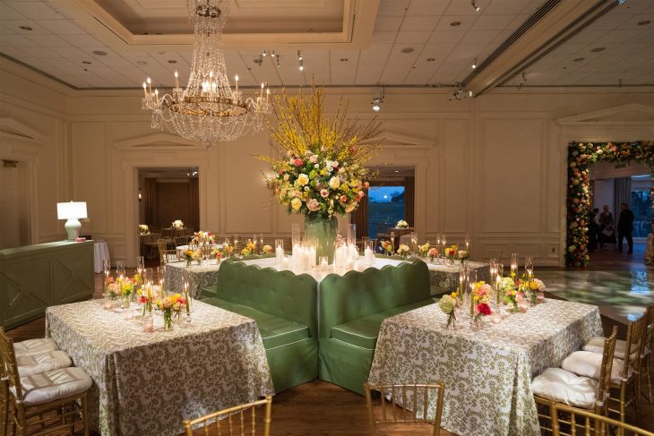 Anna Banquette with Square Platform at Brook Hollow | Kirstin Rose Events | Three Branches Floral