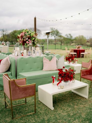 Anna Banquette with Evelyn Coffee Table and Blush Dakota Chairs | Sweet Pea Events