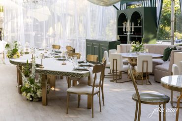 Bradley Serpentine Dining Tables with Custom Topper and Custom Trim with Talaber Dining Chairs at Arlington Hall Open House | Dr. Delphinium