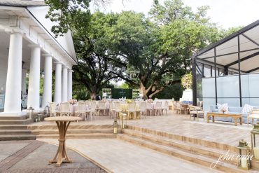 Natural Wood Remi Cocktail Table at Arlington Hall | Alison Baker Events | Three Branches Floral