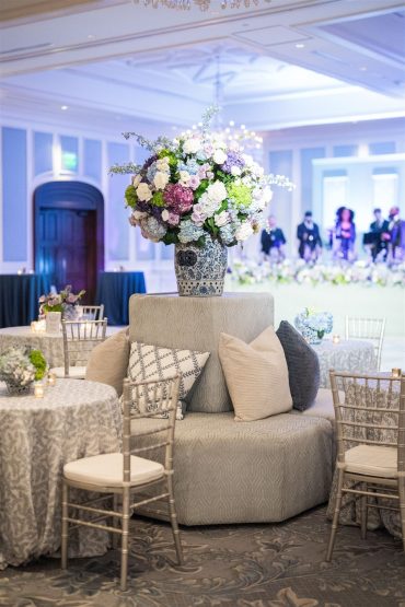 Lizzy Tete a tete with BLUE 044, IVORY 010, and BLUE 049 pillows at Dallas Country Club | Bella Festa Event Planning