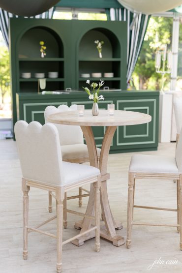 Natural Wood Remi Cocktail Table with Zoey Barstool at Arlington Hall Open House | Dr. Delphinium