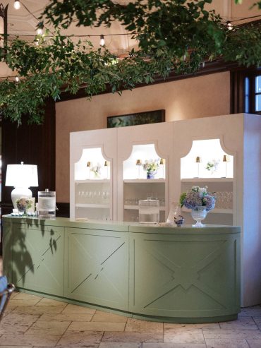 Annie Bar Facade- Straight, Annie Bar Facade- Curved, Harper Shelves, and Pearl Lamps at Dallas Country Club | Weddings a la Carte | The Garden Gate