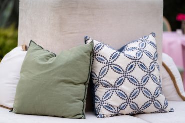 GREEN 013 pillow and BLUE 042 pillow at Hotel Drover | Honey and Co. Weddings