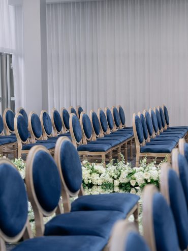 Edward Dining Chairs with Navy Velvet Cushion at The Joule | Rachel Willis Events