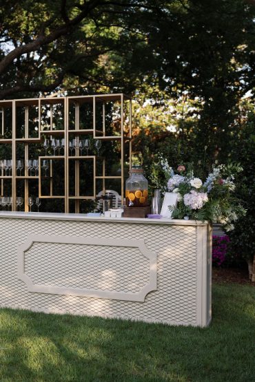 Charleston Ivory Bar Facade with Gold Shelf at Alex Camp House at the Dallas Arboretum | Pop Parties